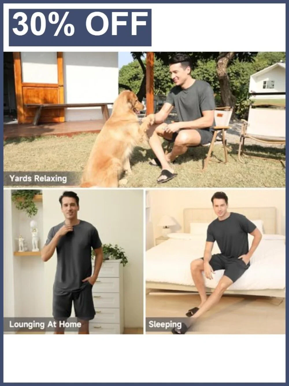 Men's Pajama Set Shorts - Rayon Spandex Summer Sleepwear